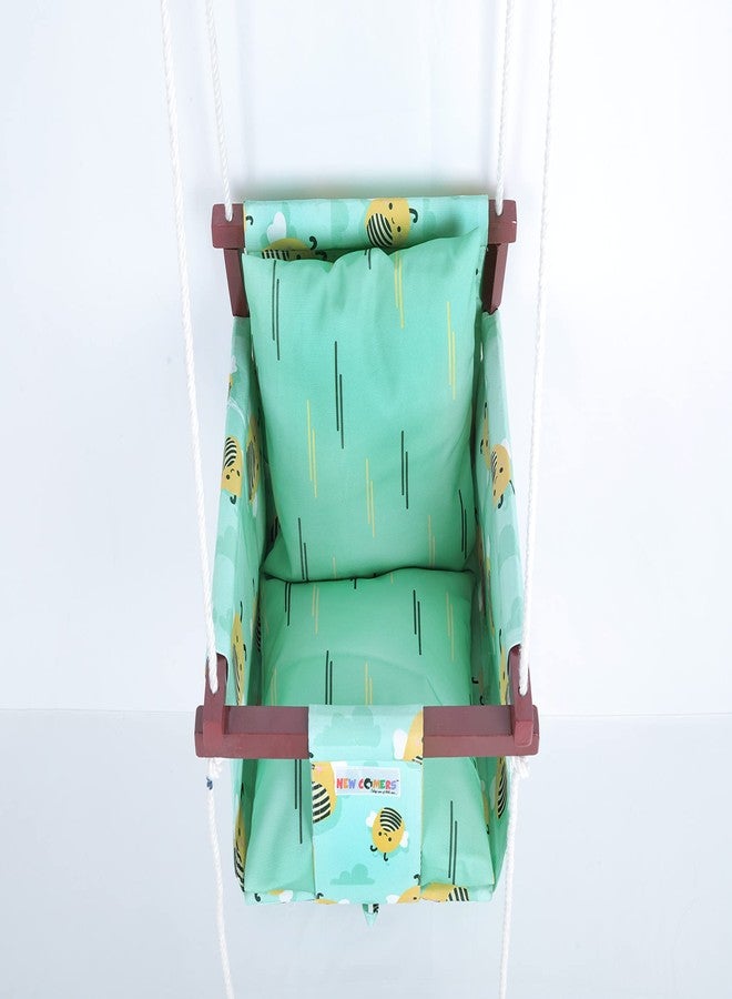 NEW COMERS® Cotton Swing for Kids, Jhula for Baby, Baby Swing Hanging Indoor Outdoor, Baby Garden Swing with Safety Belt & 2 Pillows (6 Months to 4 Years) (Up to 20 kg)-Sea Green (TC 150/300) 912 - Image 3